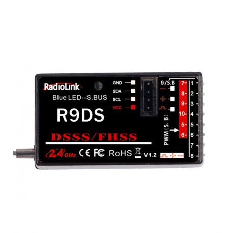 Receptor 9 Canais RadioLink R9DS DSSS AT9 AT10 2.4Ghz(43x24x15mm)