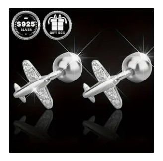 Brincos de avião prateado